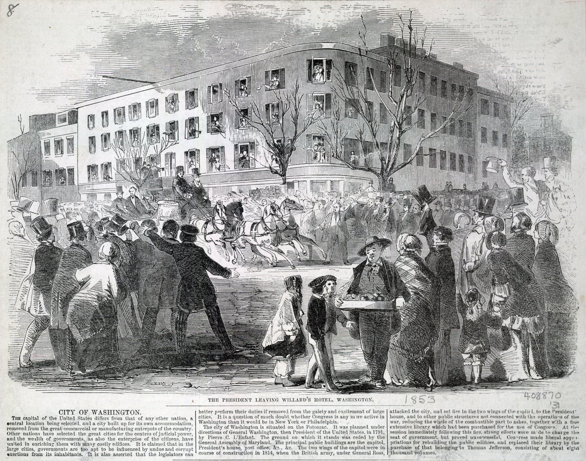 The President leaving Willard's Hotel, Washington, Prints & Photographs Division, Library of Congress, LC-USZ62-17820.